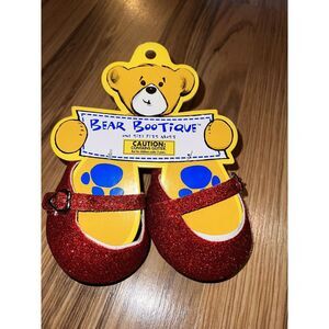 New Build A Bear Red Sparkle Glitter Mary Jane Shoes AT-0927